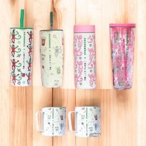 Starbucks x Roller Rabbit Christmas Tumblers Mug BUNDLE Pink, White, Green RARE